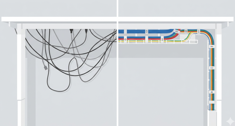 Cable management and desk organization